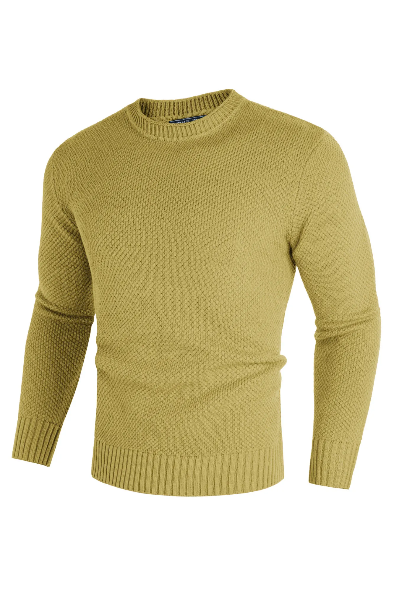 Men Textured Sweater Long Sleeve Crew Neck Ribbed Cuff Pullover