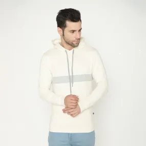 Men's Grey Striped Hoodie Sweatshirt - Off White