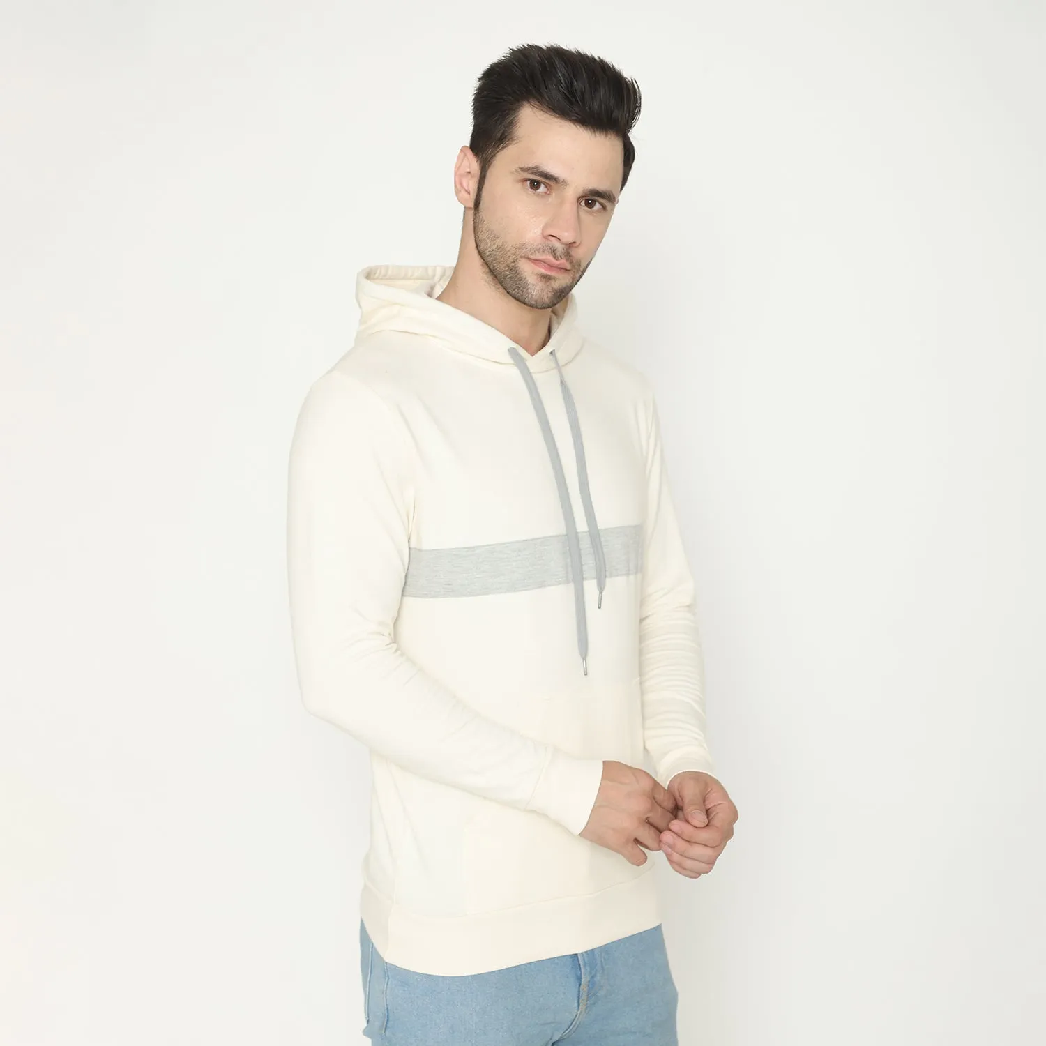 Men's Grey Striped Hoodie Sweatshirt - Off White