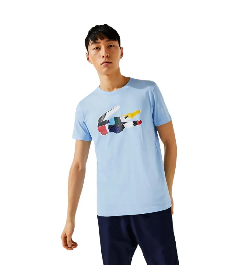 Men's Lacoste SPORT Patchwork Crocodile Print Cotton T-shirt (BLUE)