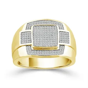 MEN'S MODERN YELLOW GOLD FASHION RING WITH DIAMOND PAVE, 1/2 CT TW