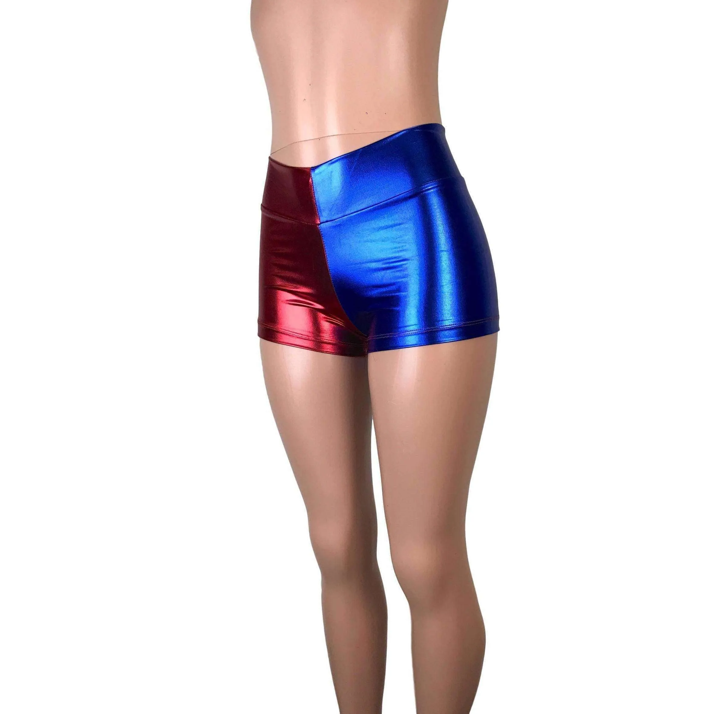 MID-Rise Booty Shorts - Harley Quinn Blue/Red Metallic