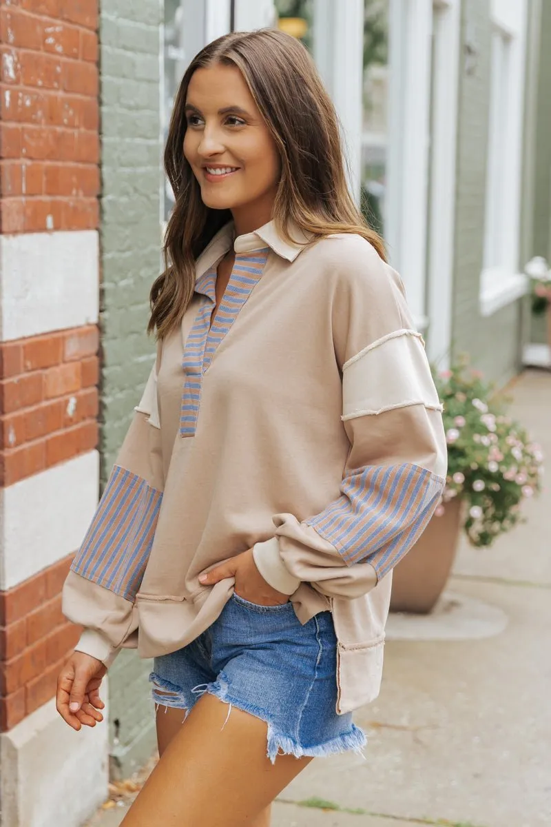 Mocha Color Block Striped Sweatshirt