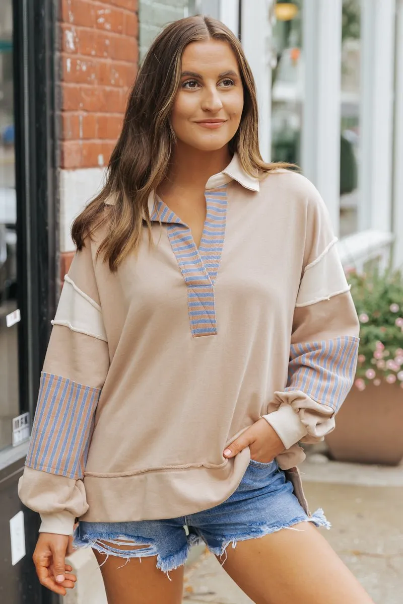 Mocha Color Block Striped Sweatshirt