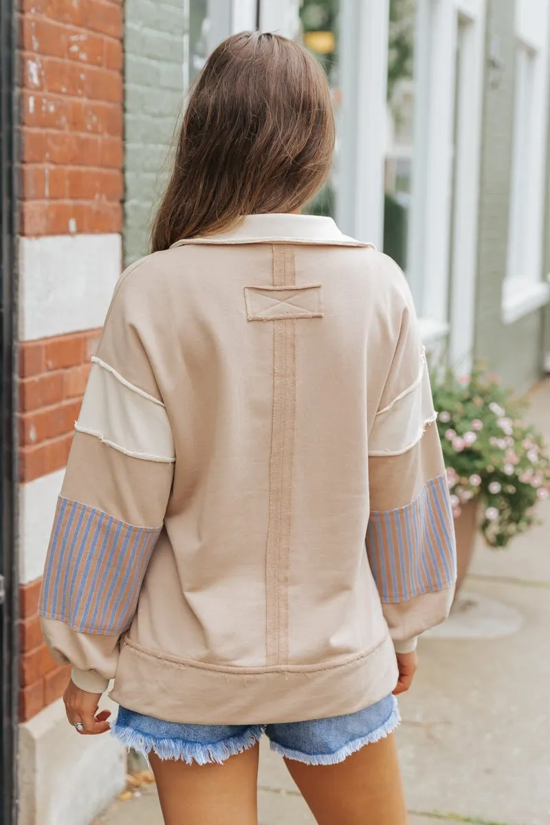 Mocha Color Block Striped Sweatshirt