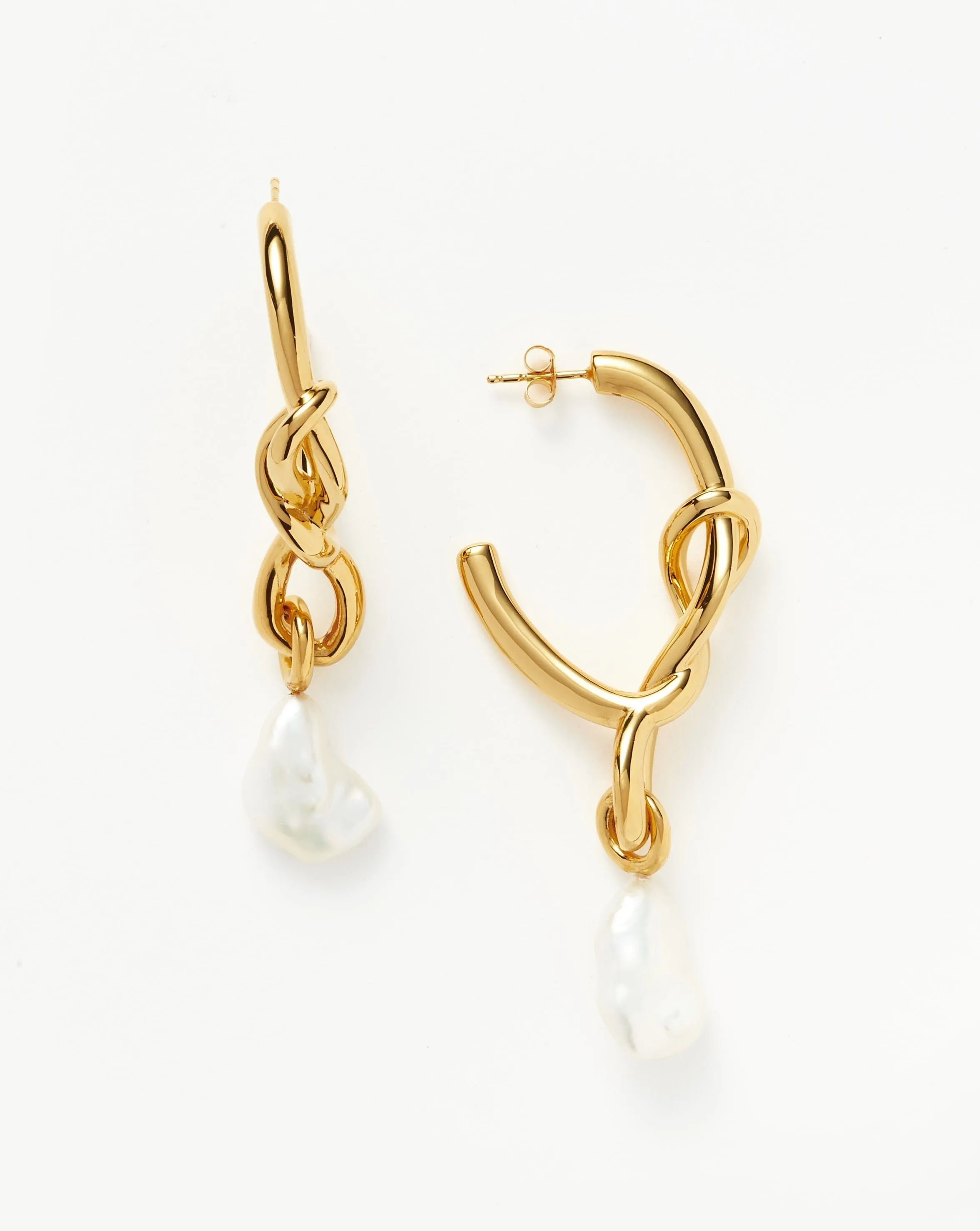 Molten Baroque Pearl Knot Drop Hoop Earrings