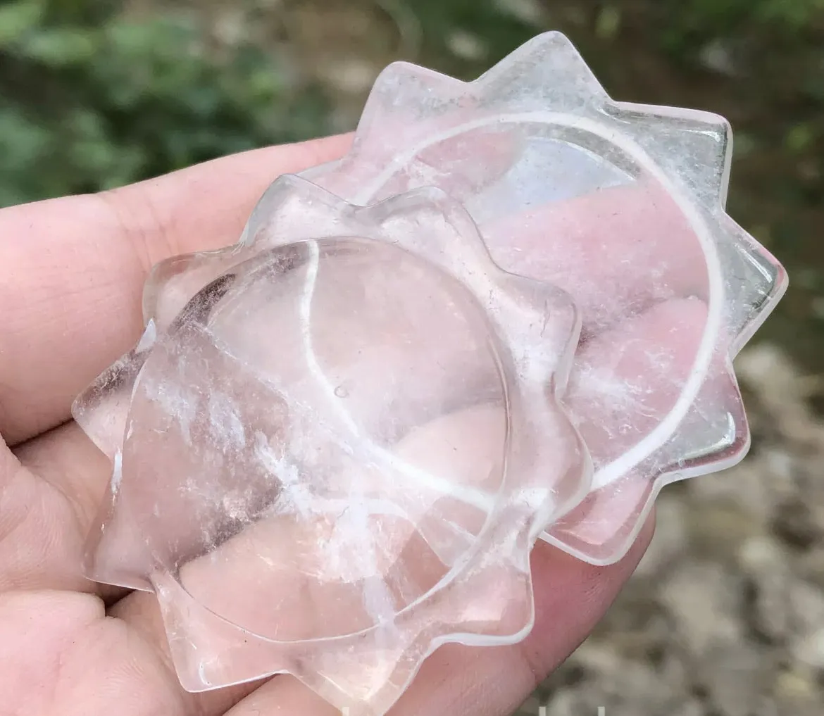 Natural Clear Quartz gemstone Hand Carved Sun