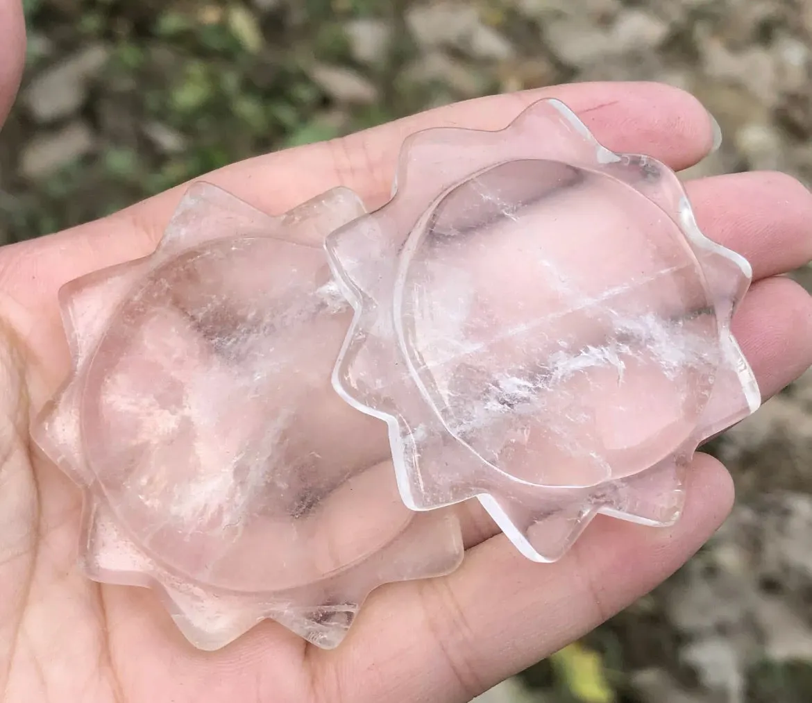 Natural Clear Quartz gemstone Hand Carved Sun