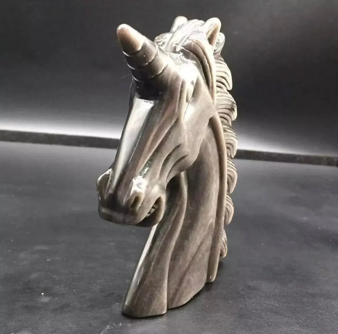 Natural Silver Obsidian Quartz Carved Unicorn