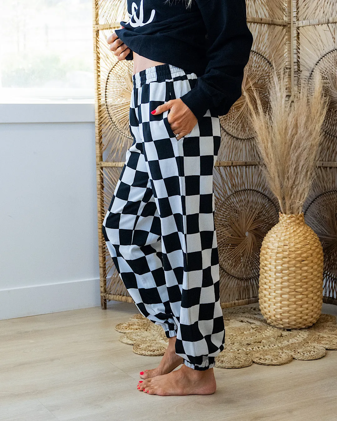 NEW! Ampersand Ave Black Jack Checkered Joggers