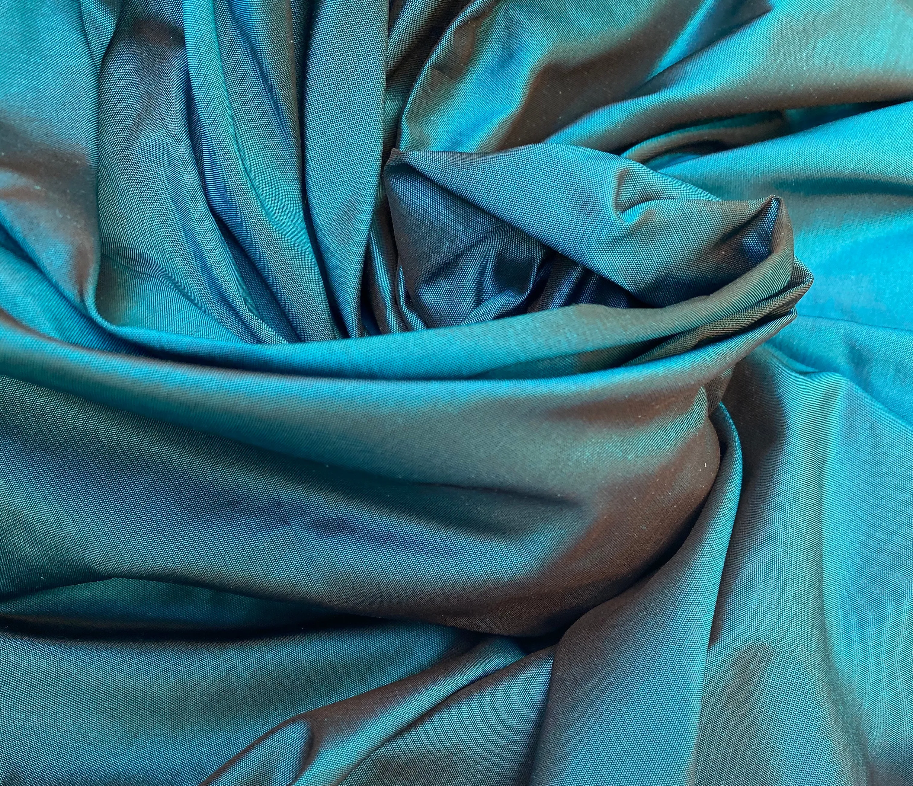 NEW Lady Lisa 100% Silk Taffeta Fabric - Solid Electric Teal with Brown Iridescence