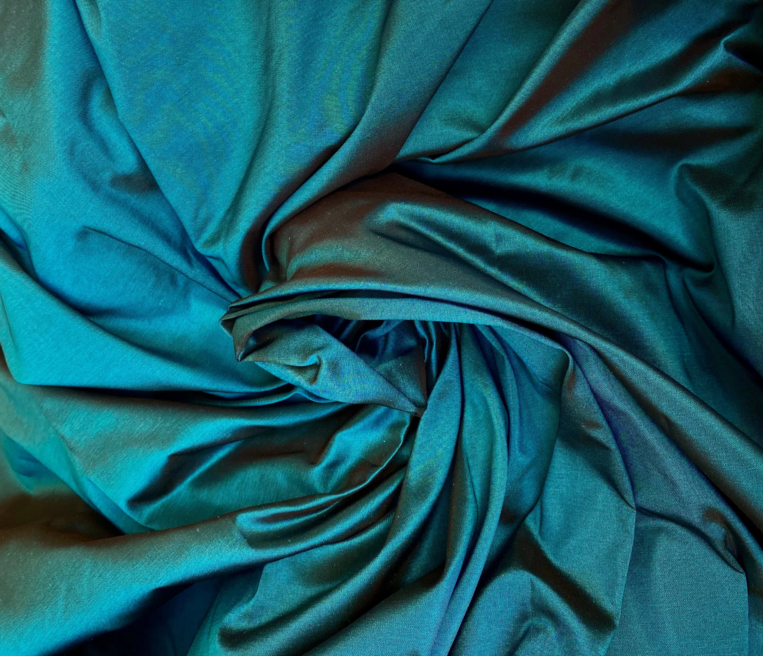 NEW Lady Lisa 100% Silk Taffeta Fabric - Solid Electric Teal with Brown Iridescence