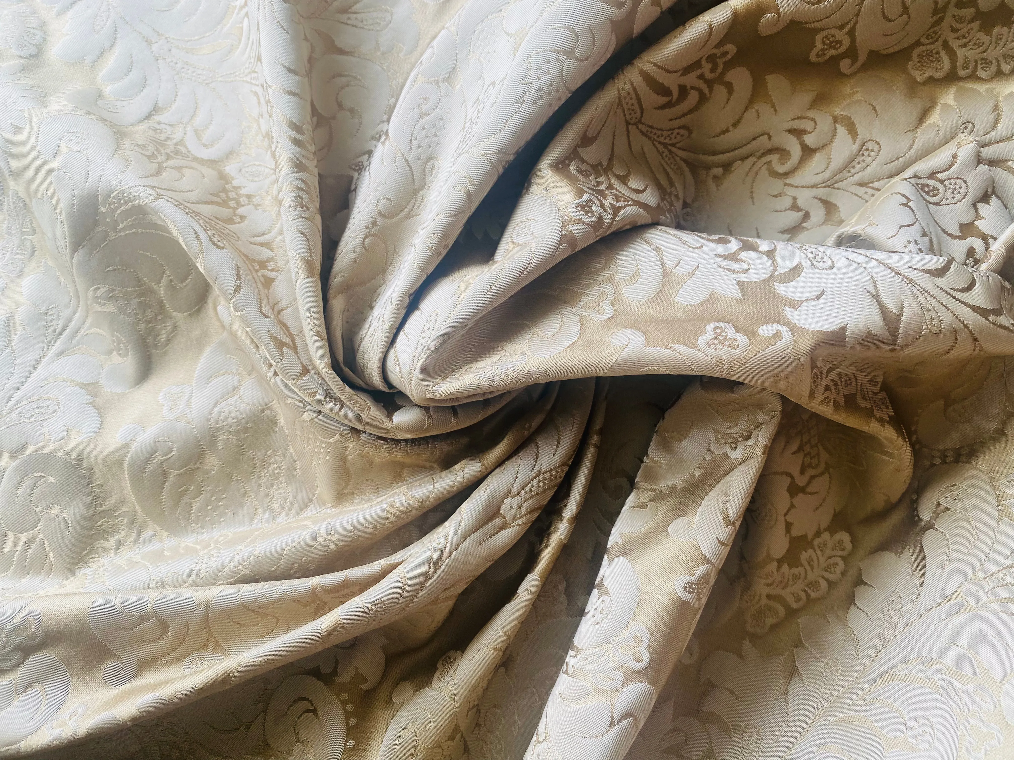 NEW Prince Liam 100% Silk Satin Taffeta Jacquard Medallion Fabric - Light Gold