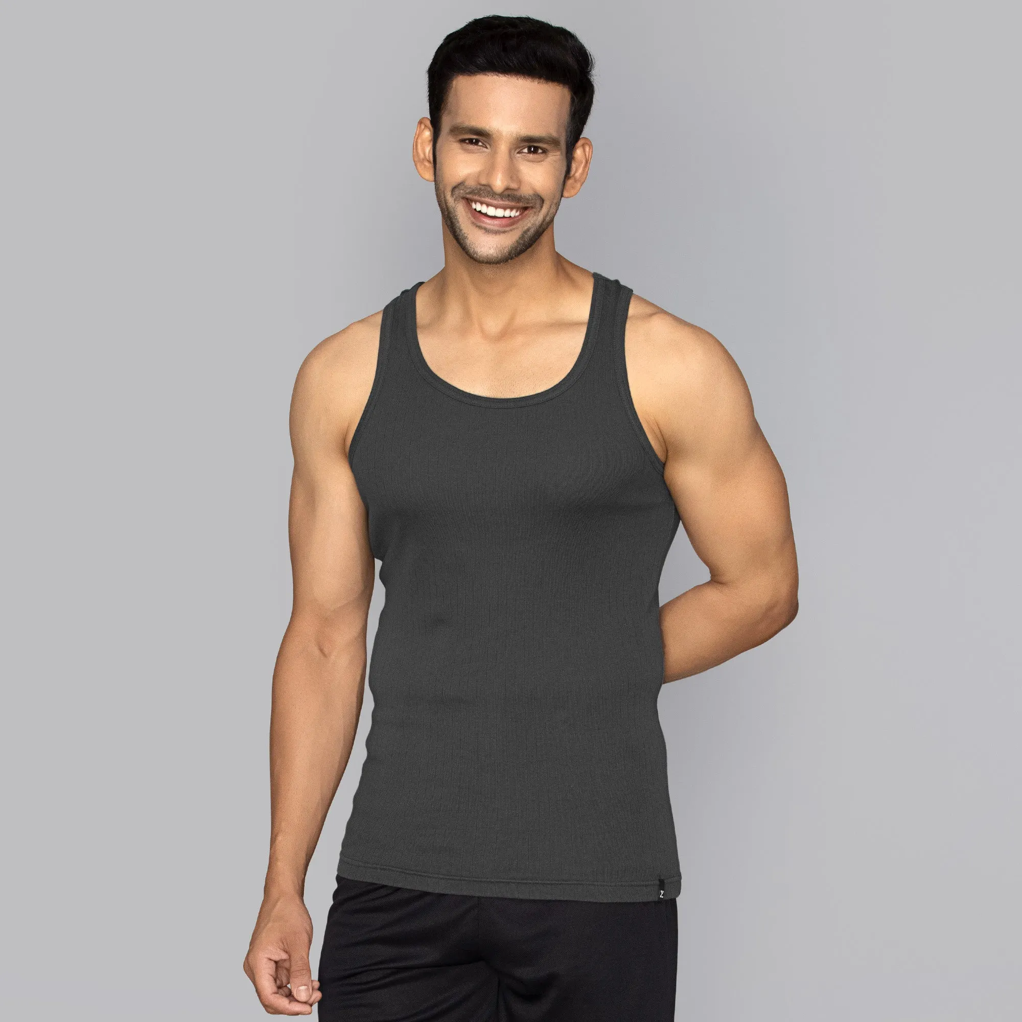 Nova Round Neck Racer Back Vest Graphite Grey