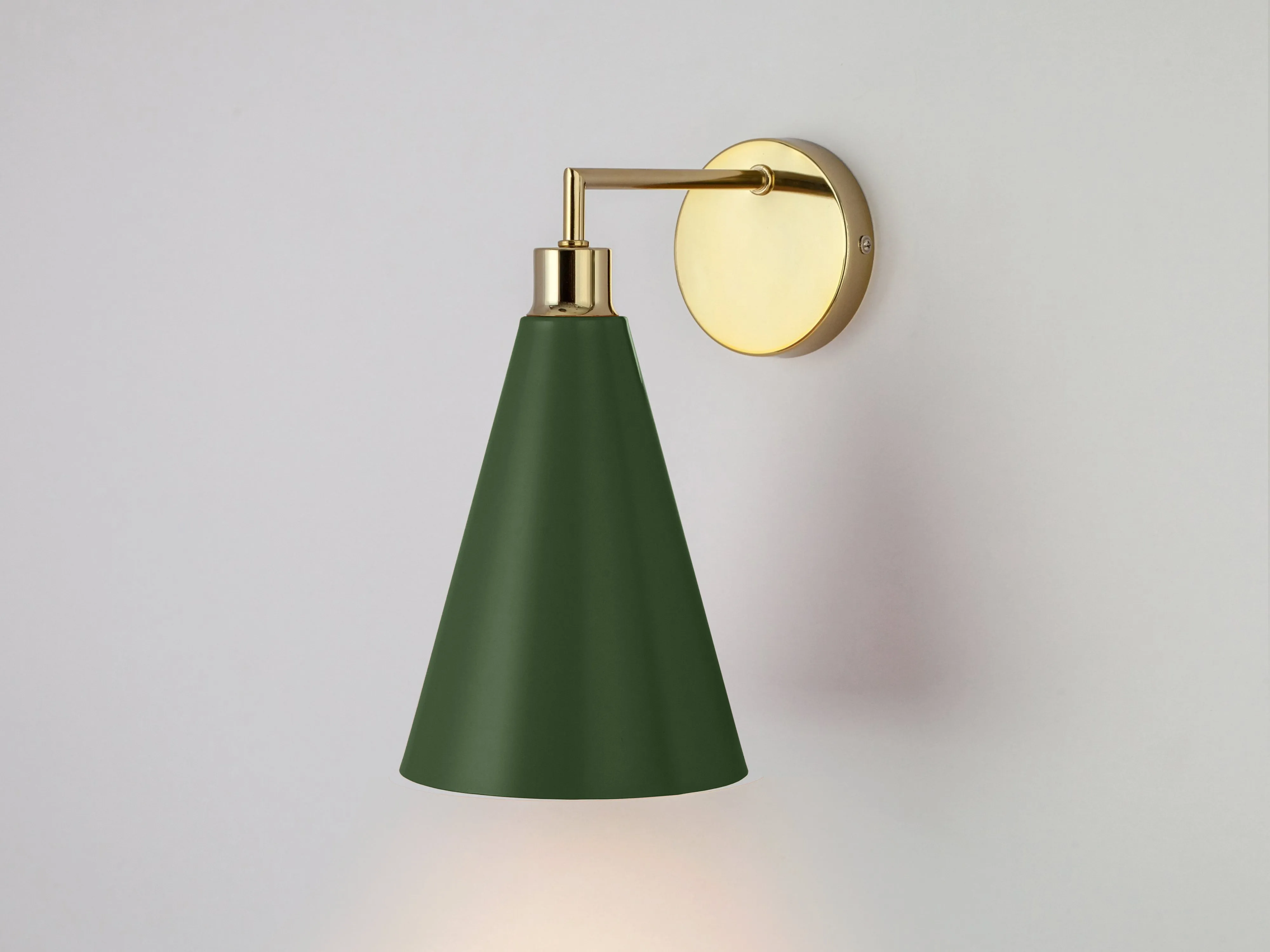 Olive green cone shade wall light