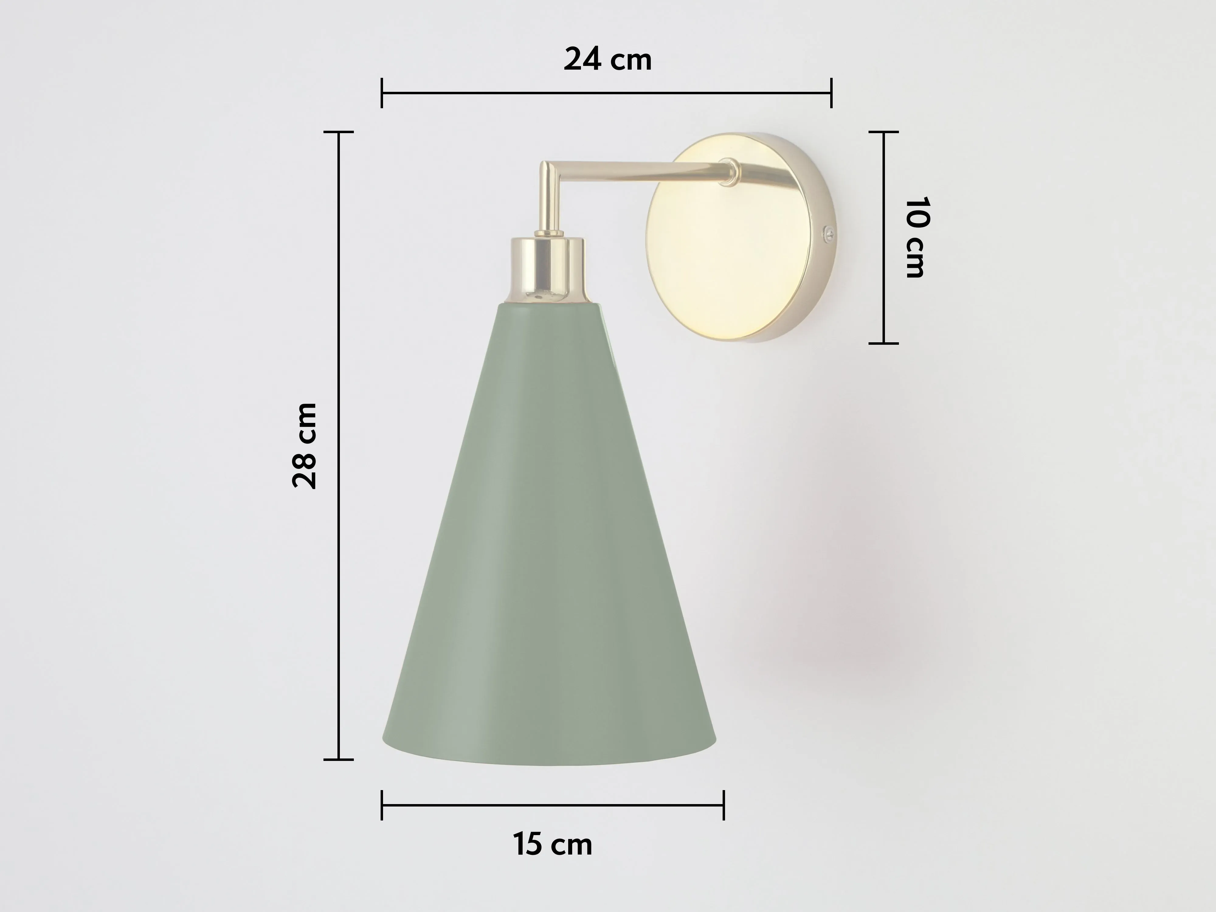 Olive green cone shade wall light