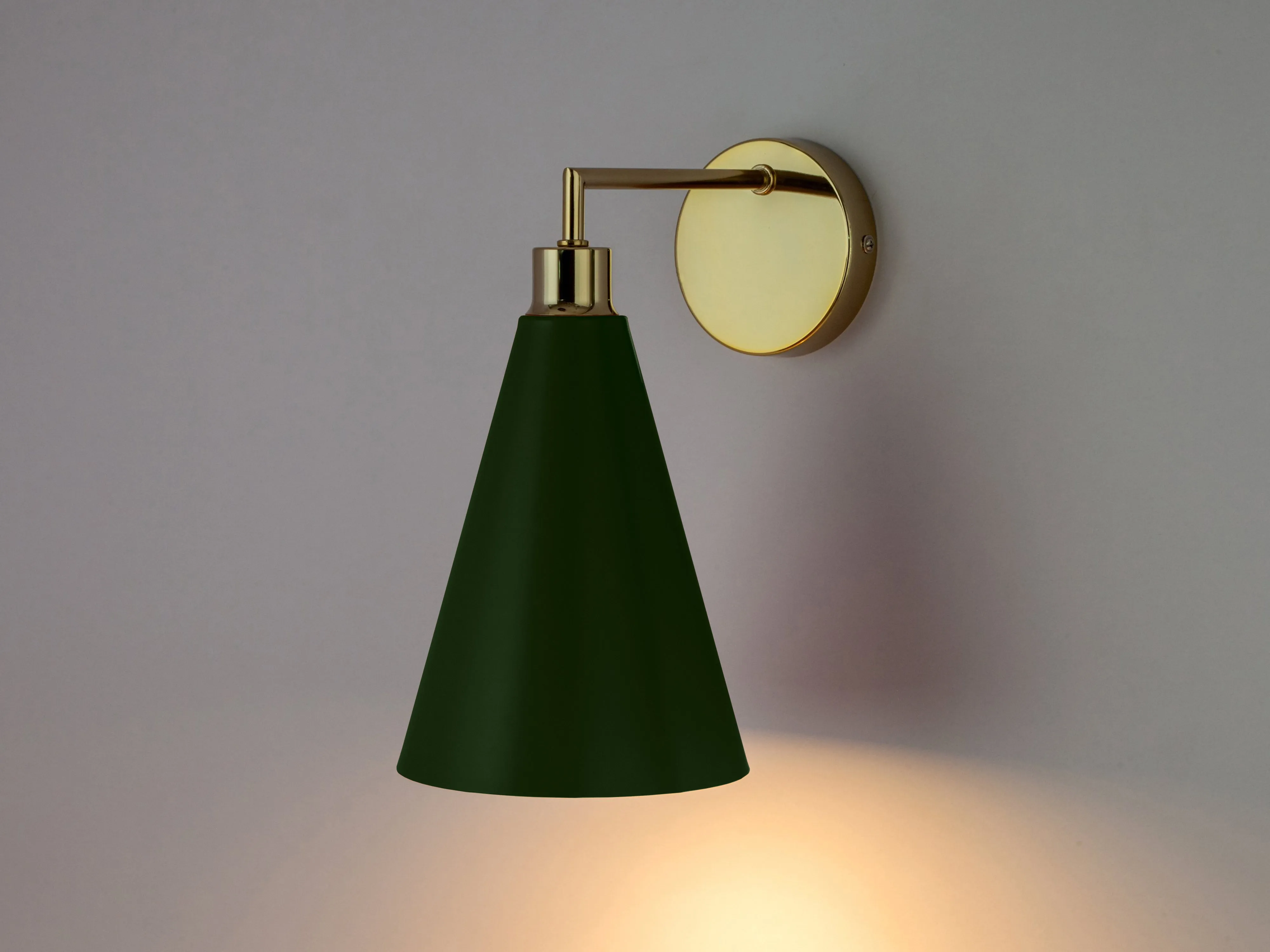 Olive green cone shade wall light