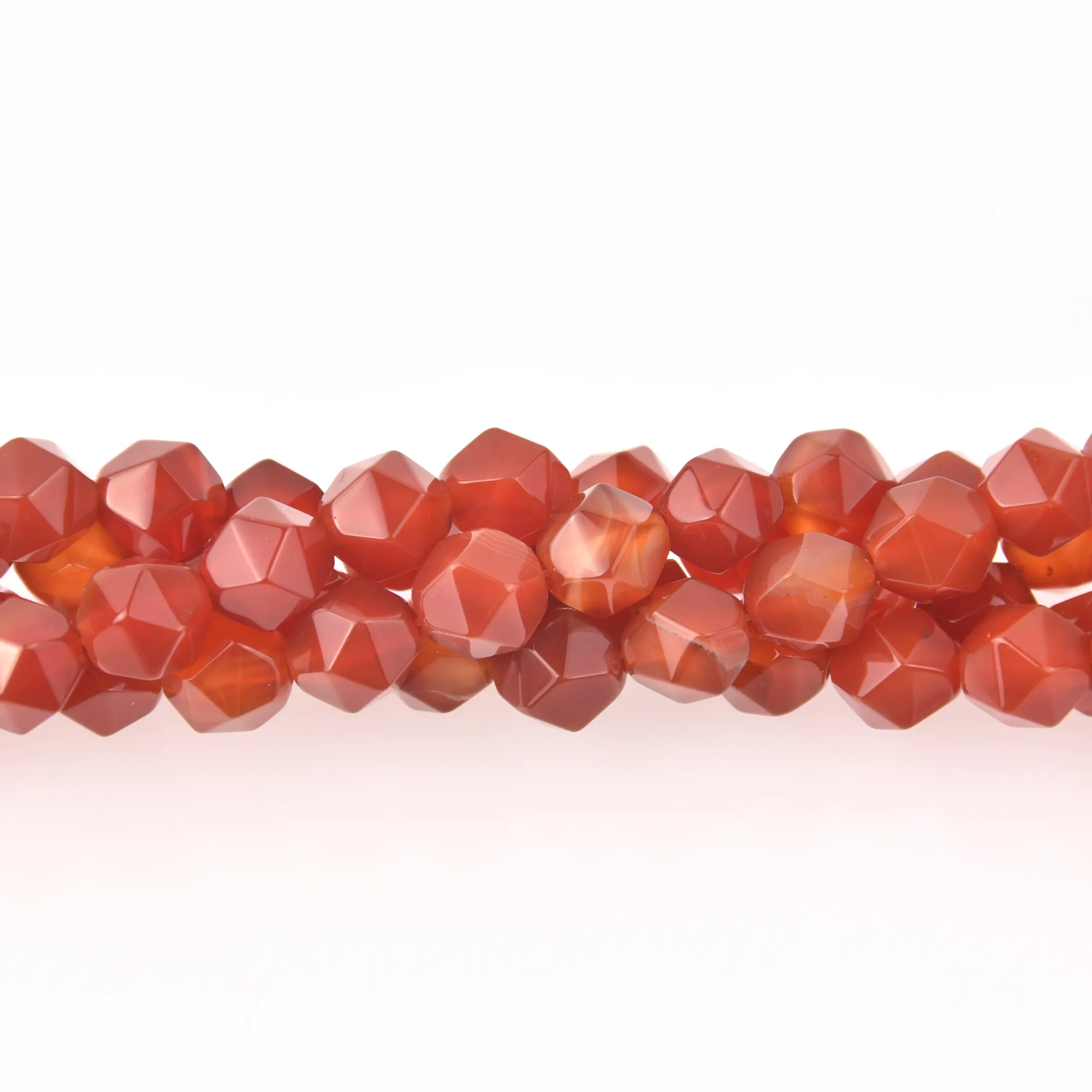 Orange Red Agate Half Strand, Star Cut Faceted 10mm Gemstone Beads, 8 long gem0823