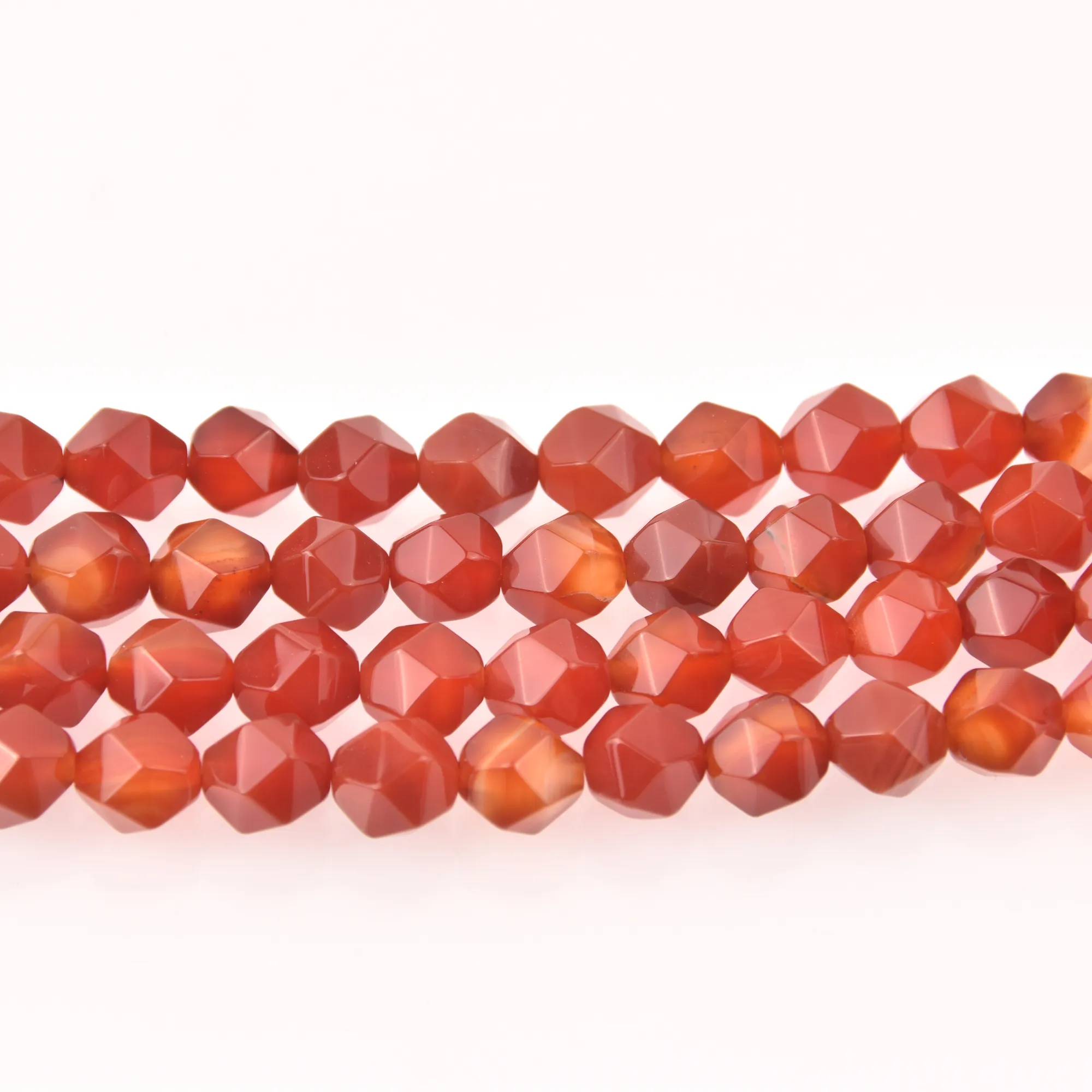 Orange Red Agate Half Strand, Star Cut Faceted 10mm Gemstone Beads, 8 long gem0823