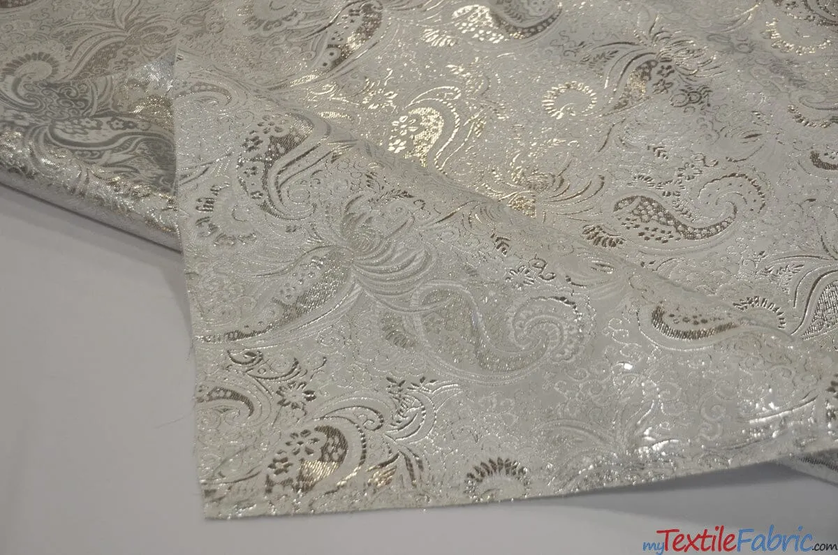 Oriental Metallic Paisley Brocade | 58" Wide | Silver and Gold Metallic Paisley Brocade |