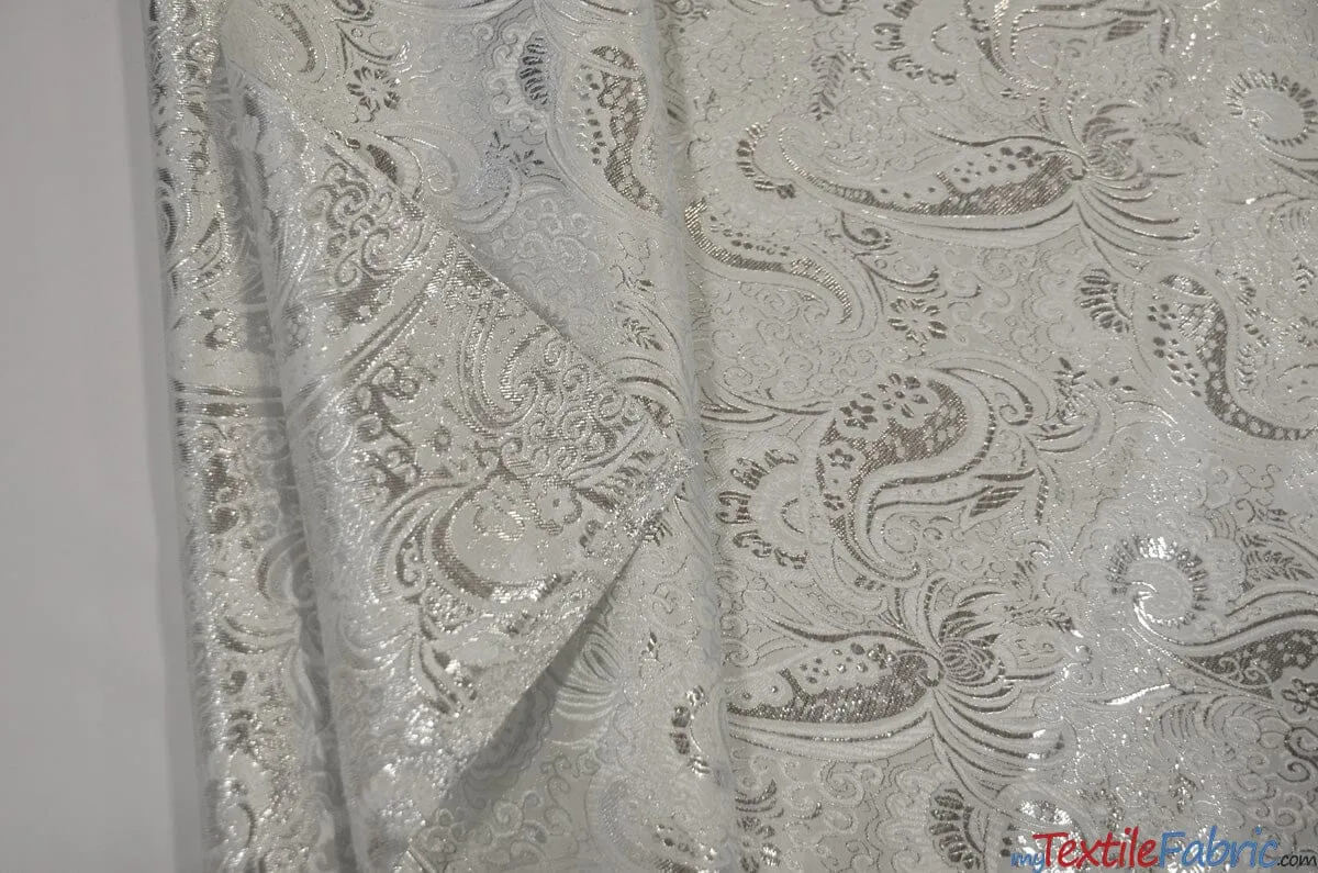 Oriental Metallic Paisley Brocade | 58" Wide | Silver and Gold Metallic Paisley Brocade |