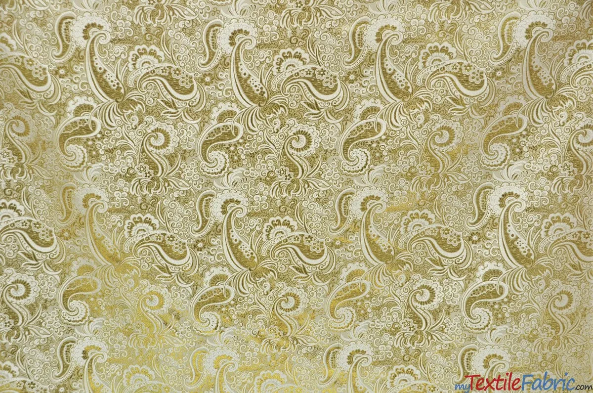 Oriental Metallic Paisley Brocade | 58" Wide | Silver and Gold Metallic Paisley Brocade |