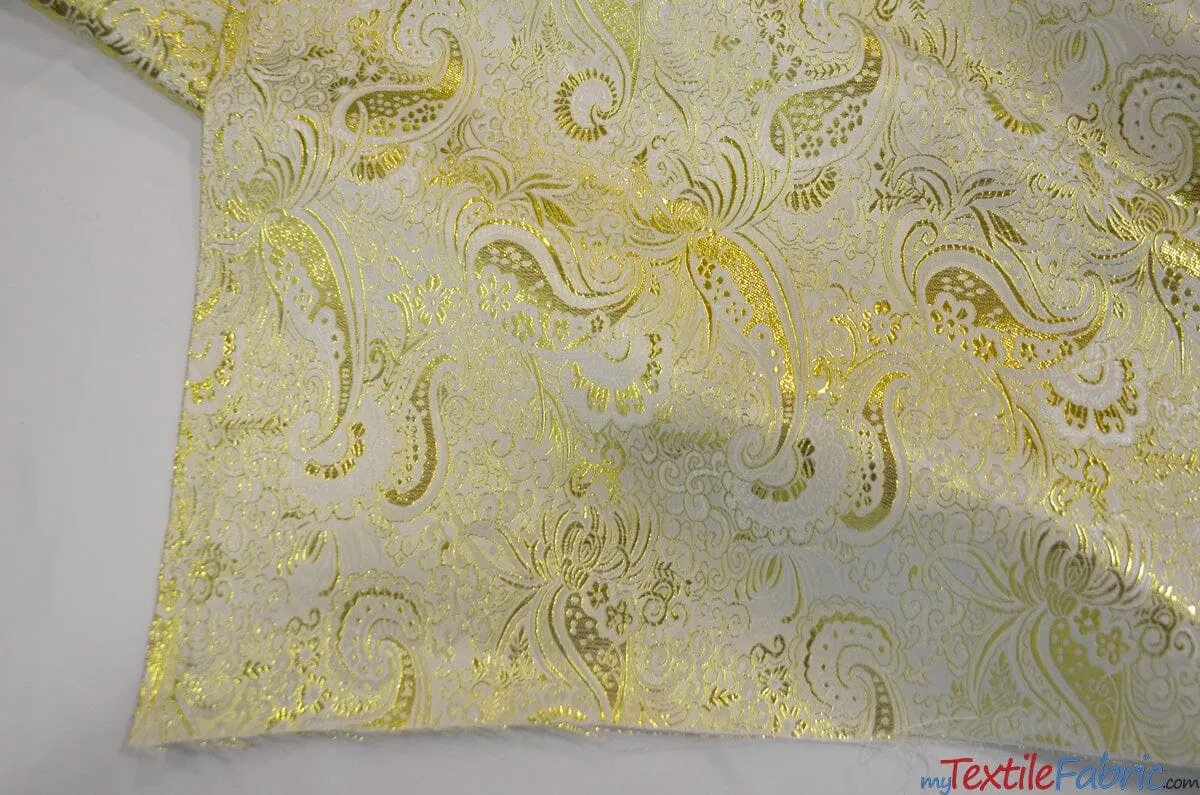 Oriental Metallic Paisley Brocade | 58" Wide | Silver and Gold Metallic Paisley Brocade |