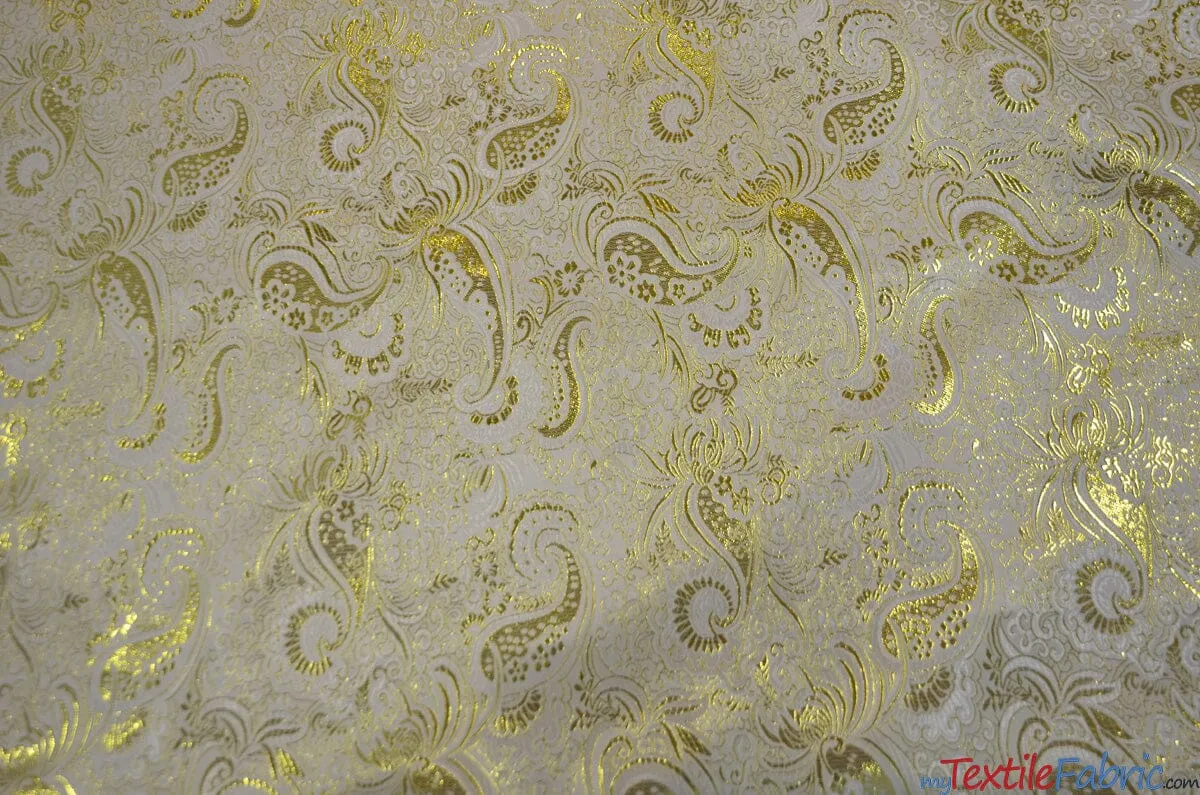 Oriental Metallic Paisley Brocade | 58" Wide | Silver and Gold Metallic Paisley Brocade |