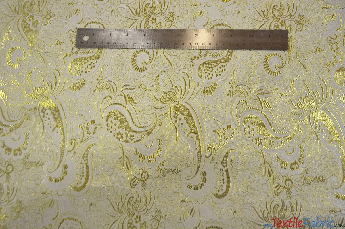 Oriental Metallic Paisley Brocade | 58" Wide | Silver and Gold Metallic Paisley Brocade |