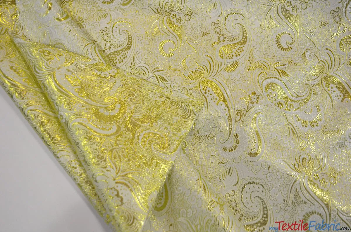 Oriental Metallic Paisley Brocade | 58" Wide | Silver and Gold Metallic Paisley Brocade |