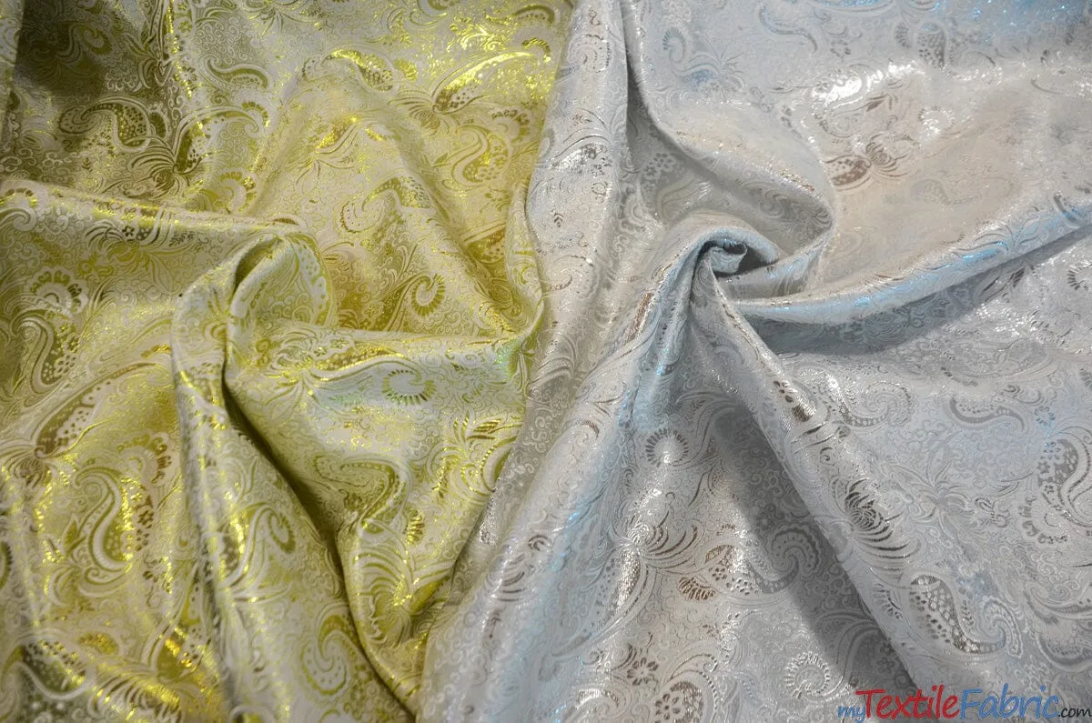 Oriental Metallic Paisley Brocade | 58" Wide | Silver and Gold Metallic Paisley Brocade |