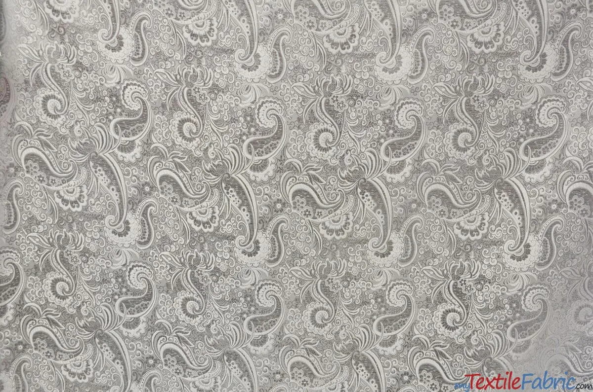 Oriental Metallic Paisley Brocade | 58" Wide | Silver and Gold Metallic Paisley Brocade |