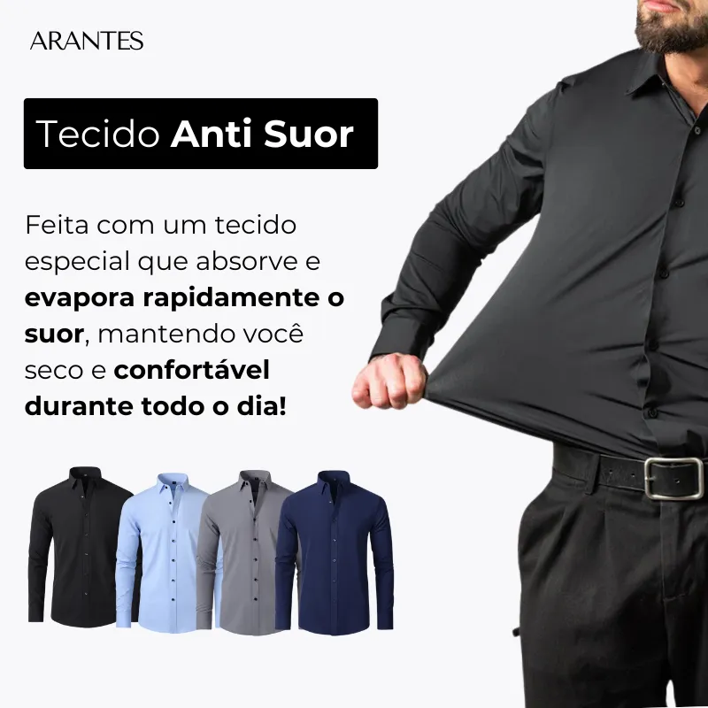 Pague 1 Leve 2 |  Camisa Social Ultra Tech Italian   Brinde Relogio Casual Luxo