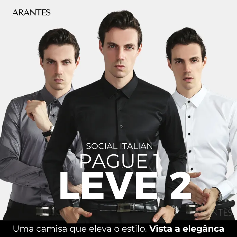 Pague 1 Leve 2 |  Camisa Social Ultra Tech Italian   Brinde Relogio Casual Luxo