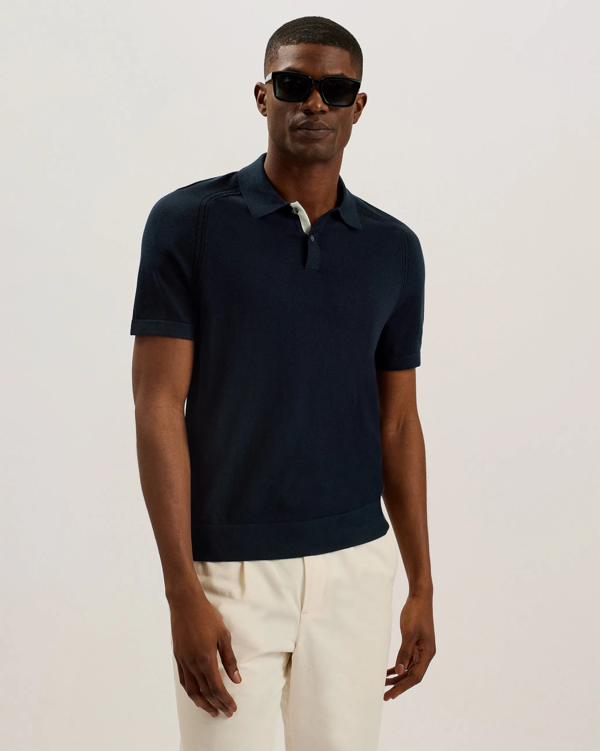 Peltz Ss Regular Silk Blend Polo Navy