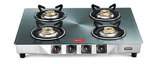 Pigeon Metallic Silver 4 Burner Glass Top Gas Stove