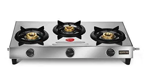 Pigeon Neptune Stainless Steel 3 Burner Gas Stove, Silver