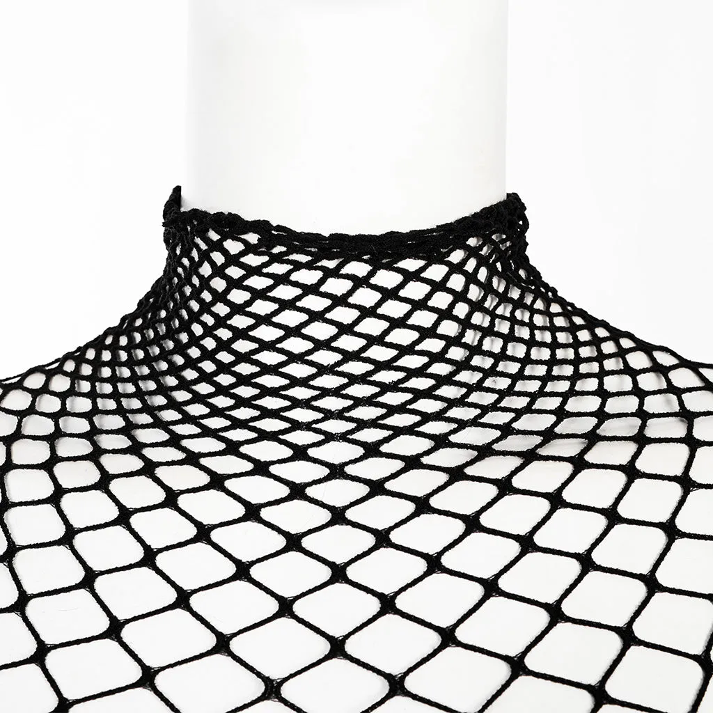 Punk One-Piece Mesh T-shirt Sexy Gauze Hollow-out Knitted Top