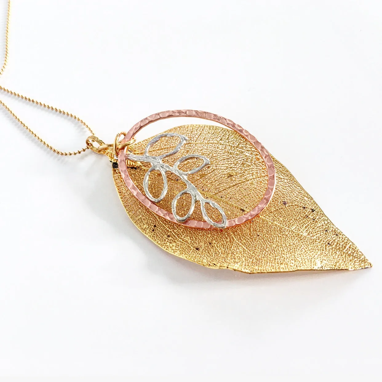 "Shimmer Leaf" Pendant Necklaces (Silver Branch 1)