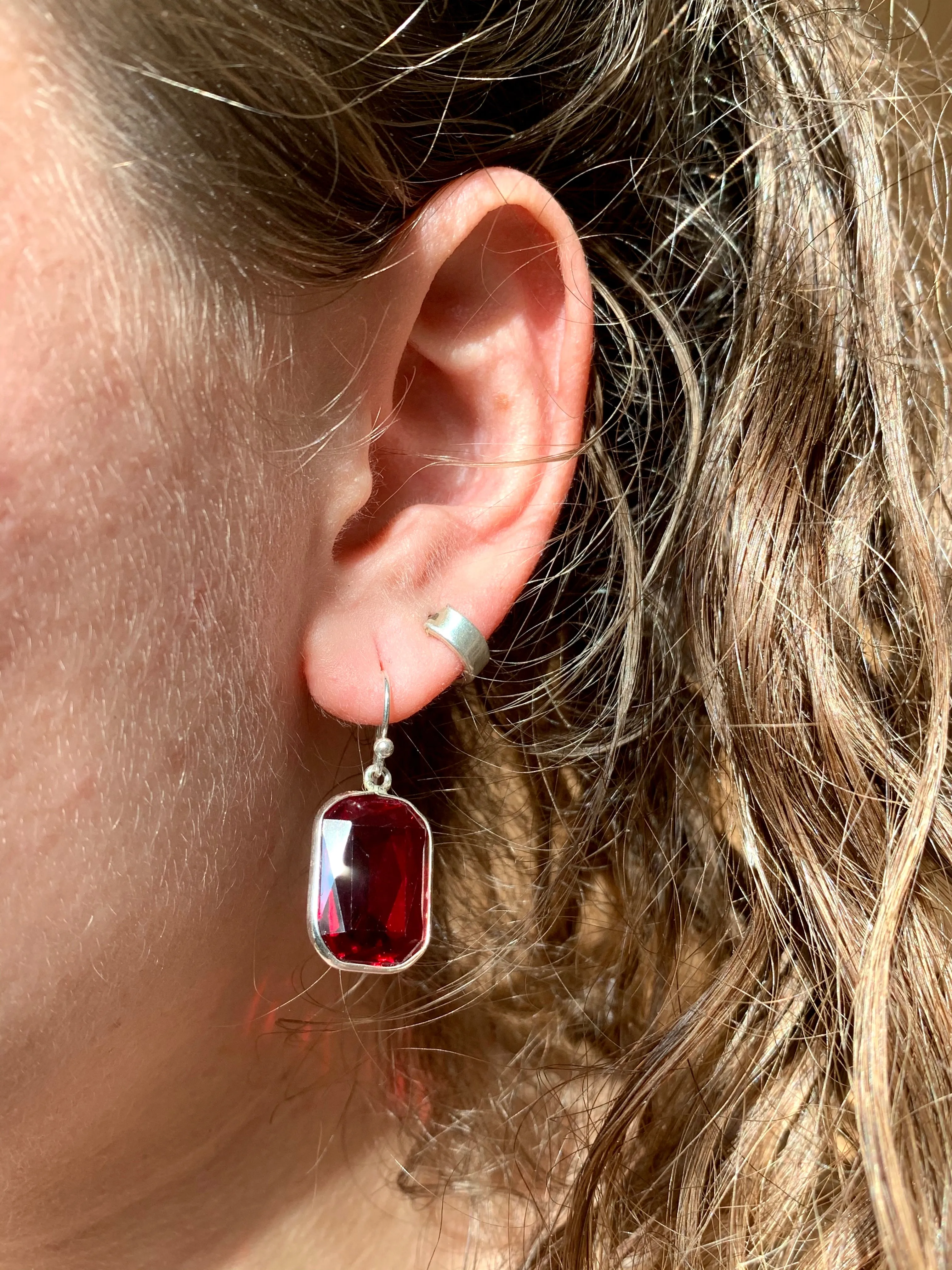 Red Quartz Adora Earrings - Small Rectangle