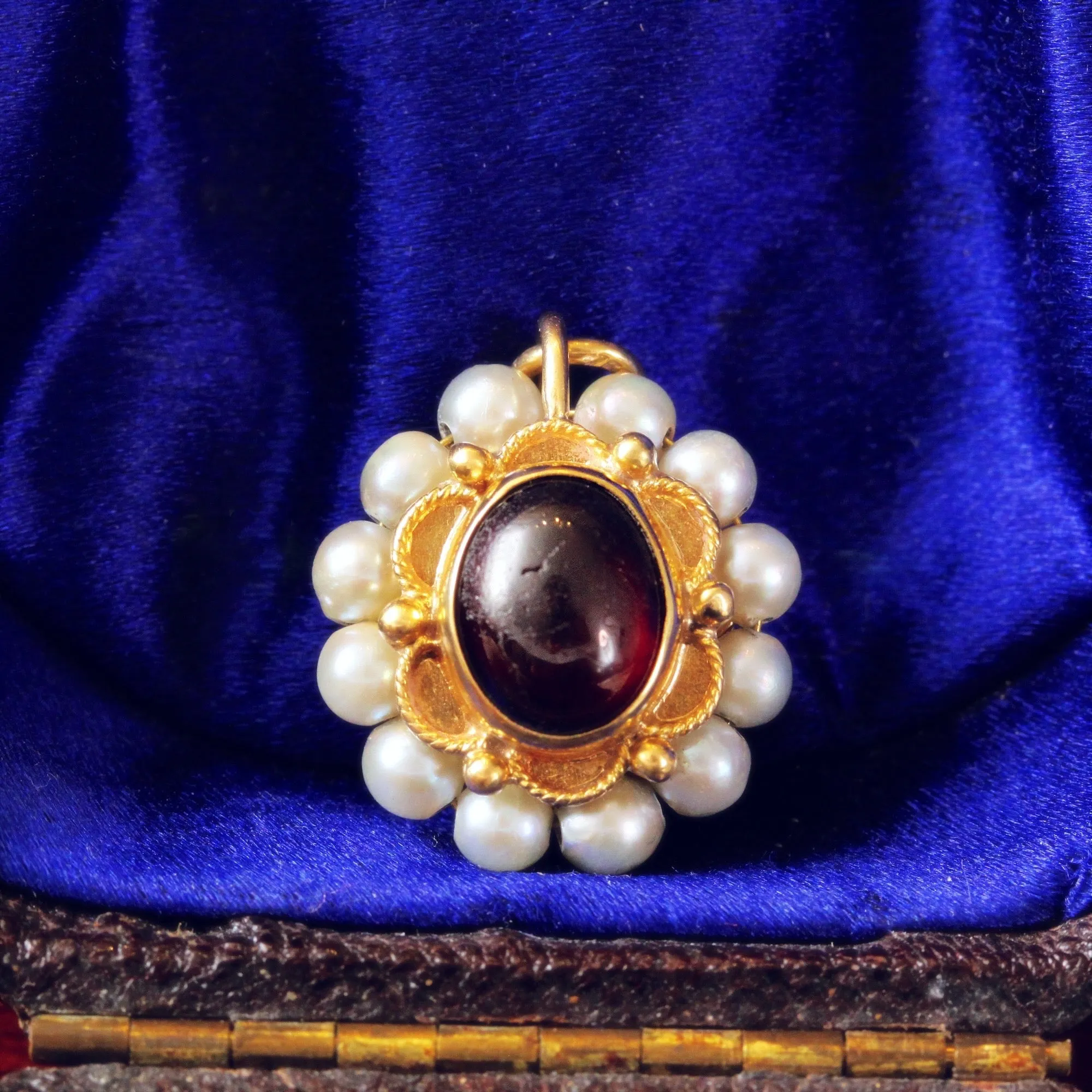 Renaissance Style Cabochon Garnet & Pearl Pendant