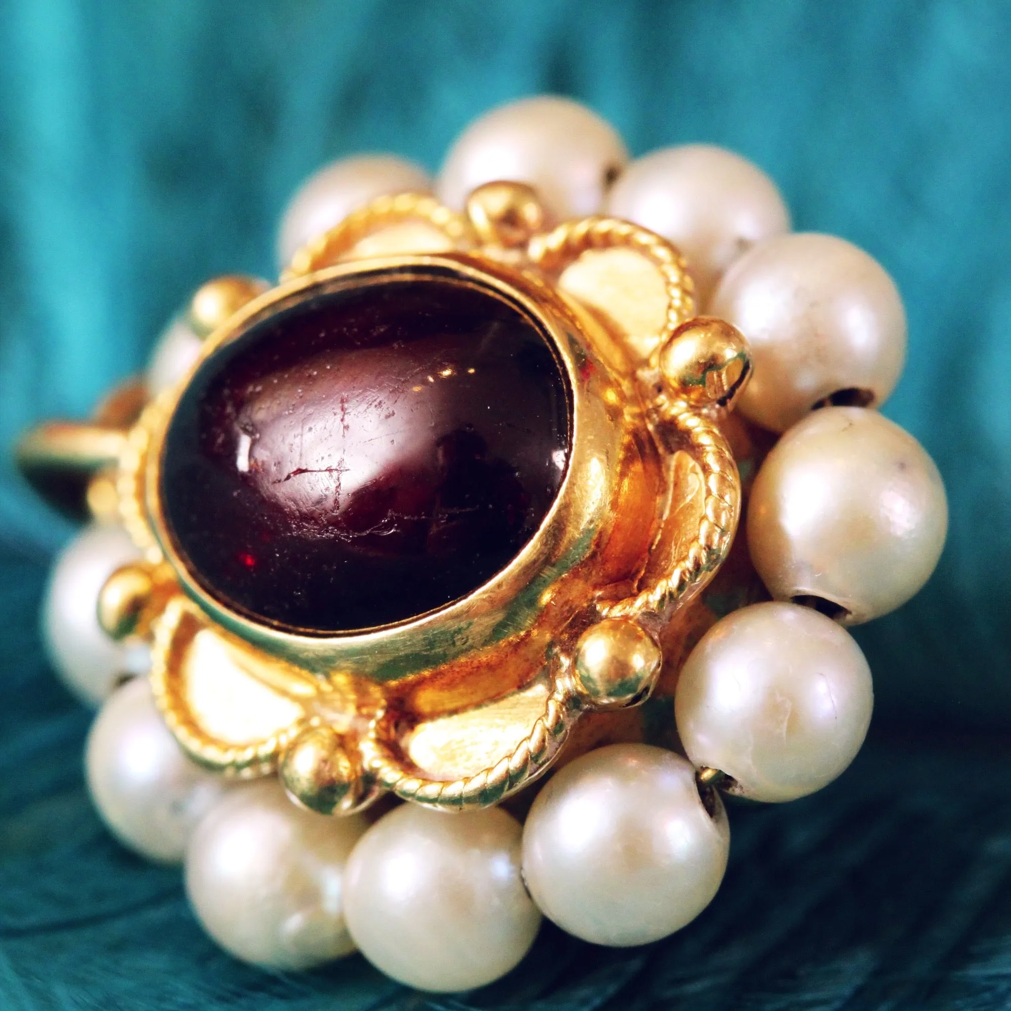 Renaissance Style Cabochon Garnet & Pearl Pendant