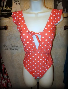 Retro One-piece Polka dot Swimsuit (Orange)