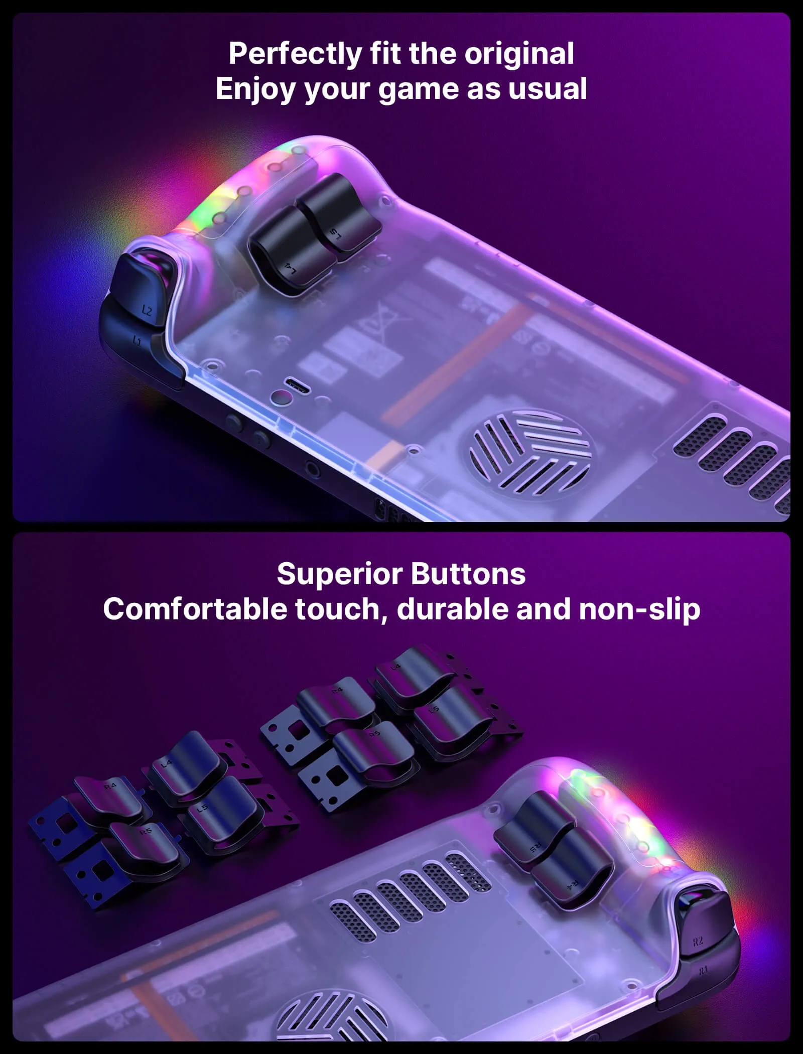 RGB & Vents Transparent Back Plate for Steam Deck LCD & OLED