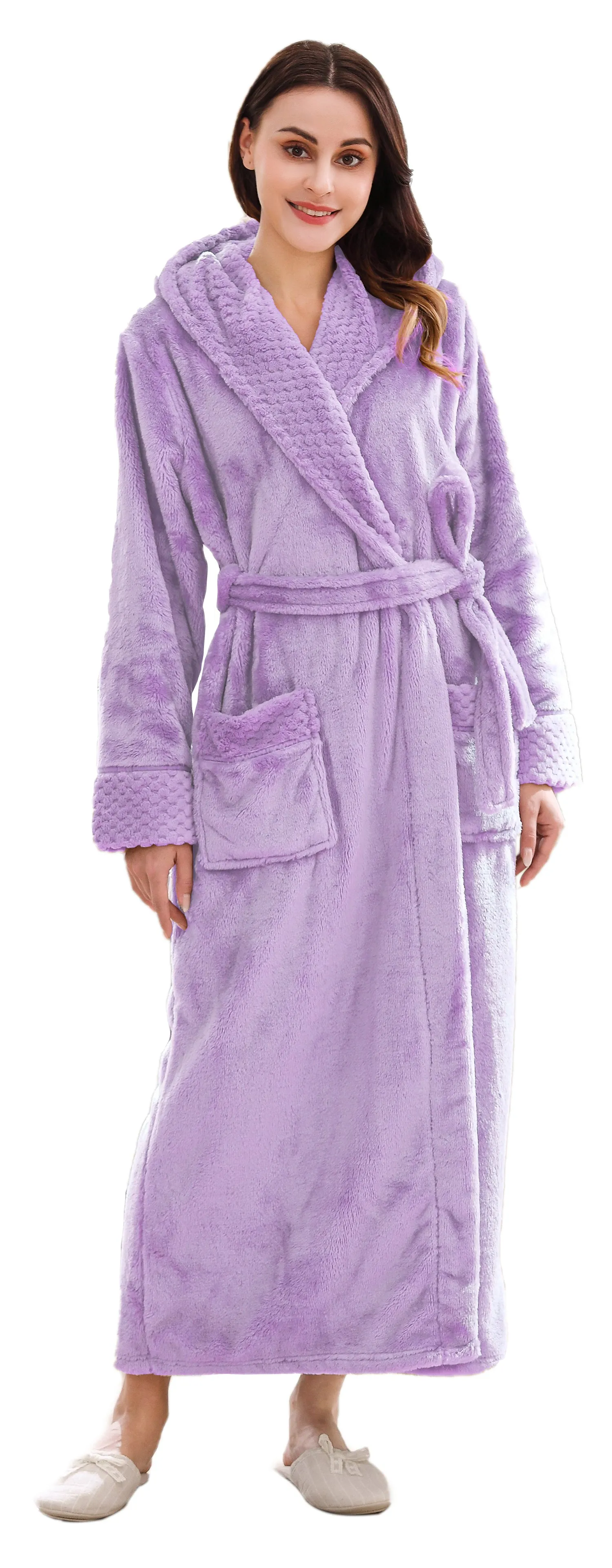 RH Robe Womens Long Hooded Bathrobe Plush Fleece Winter Sleepwear S-XL RHWN2233