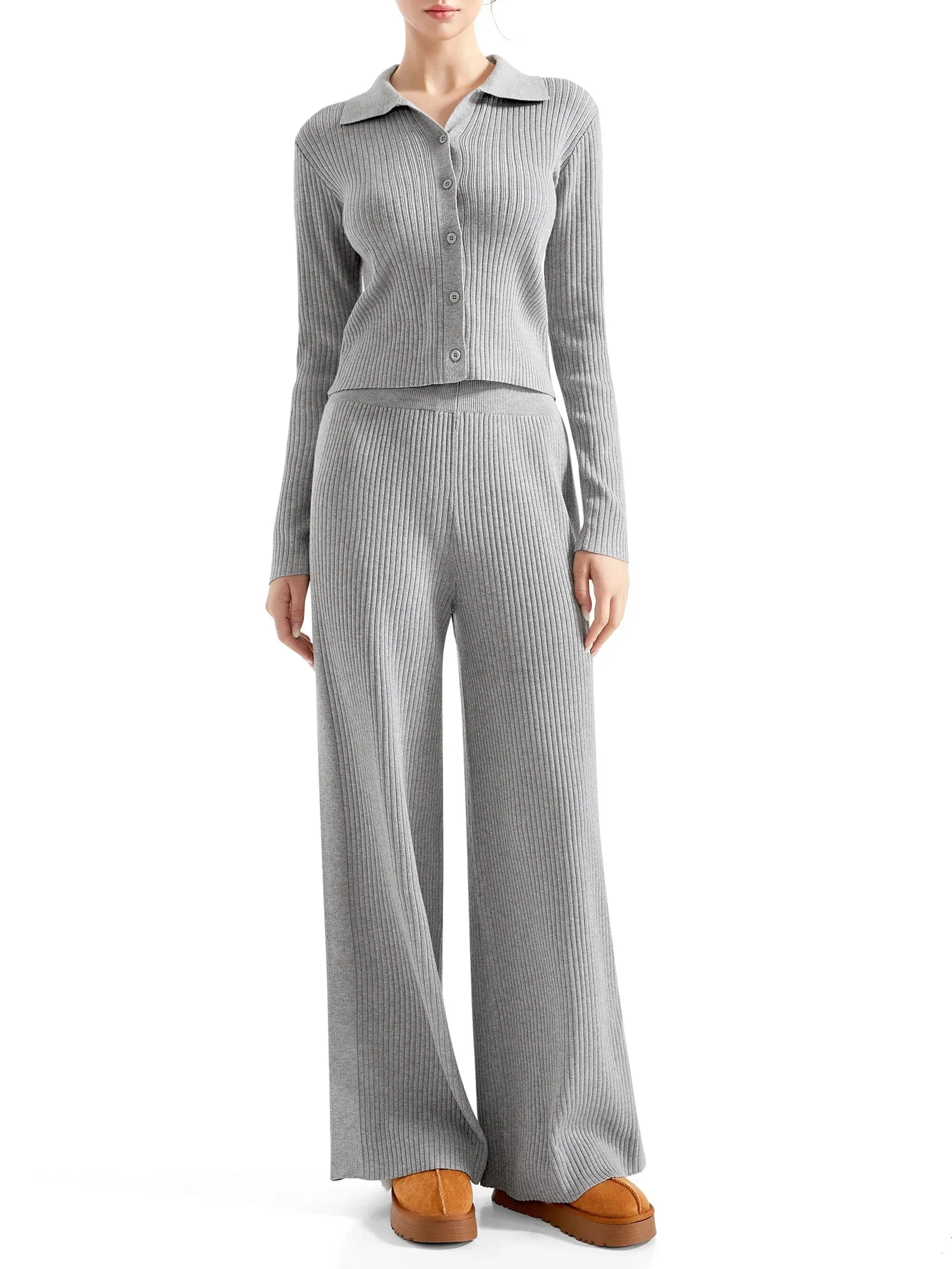 Ribbed Cardign Lounge Set