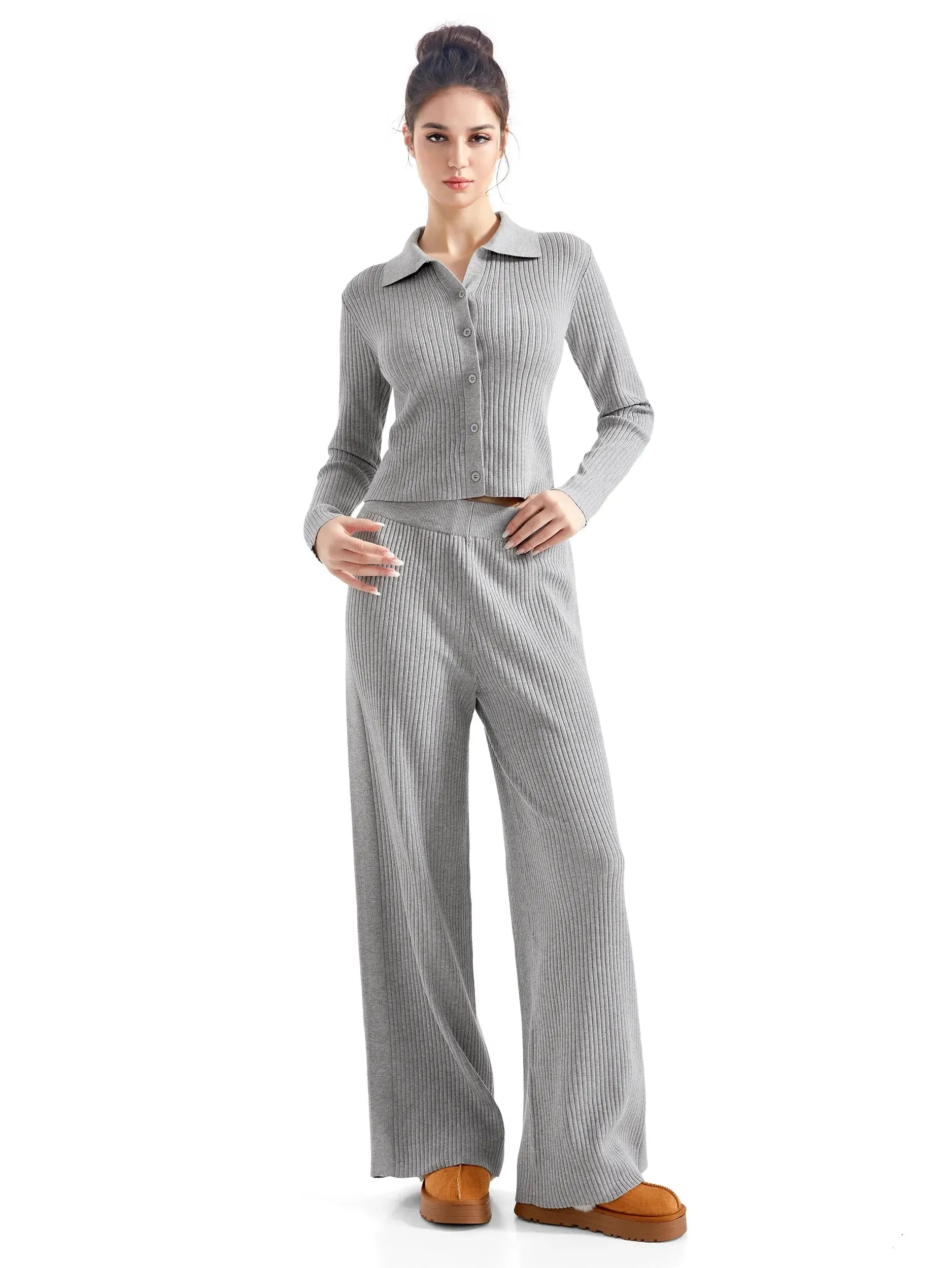 Ribbed Cardign Lounge Set