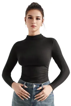 Ribbed Modal High Neck Shirt - Long Sleeve