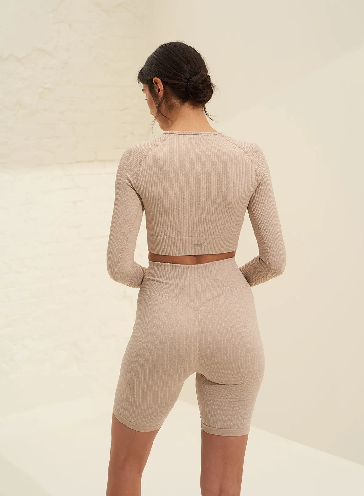 Ribbed Seamless Biker Short | Beige