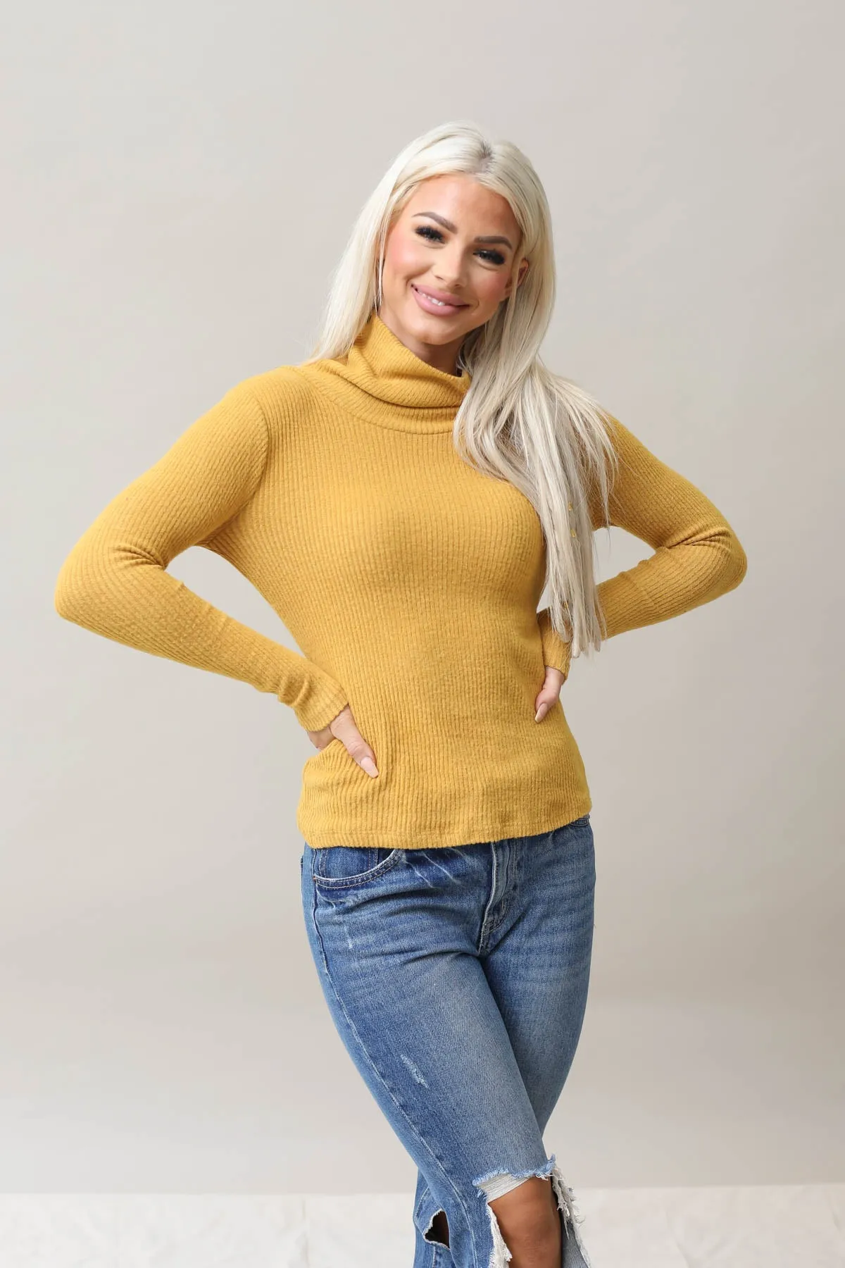 Ribbed Soft Cowl Neck Top